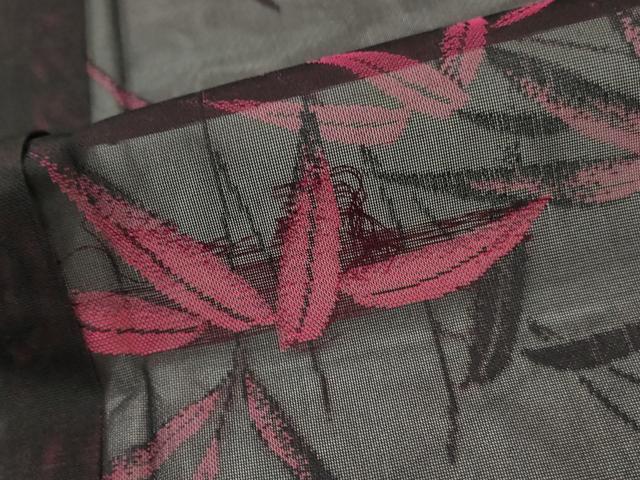 平和屋着物*夏物 小紋 紗 笹の葉文 黒地 正絹 逸品 AABK2777st