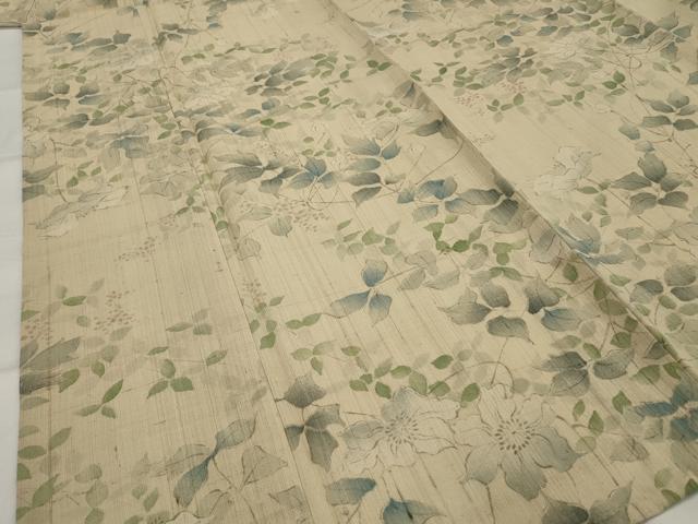 平和屋着物*夏物 小紋 生紬 手描き 草花文 正絹 逸品 AABK2786st
