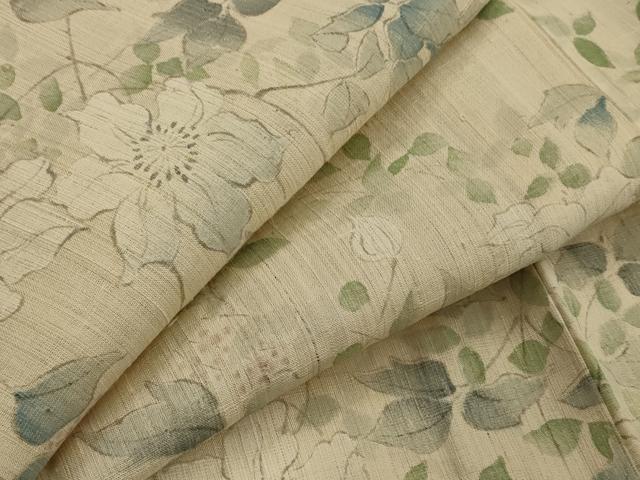 平和屋着物*夏物 小紋 生紬 手描き 草花文 正絹 逸品 AABK2786st