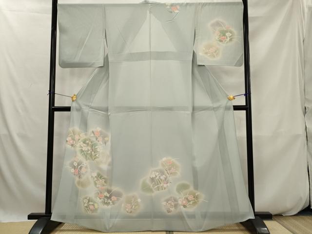平和屋着物*夏物 訪問着 絽 駒刺繍 草花文 銀彩 正絹 逸品 AABK2790st