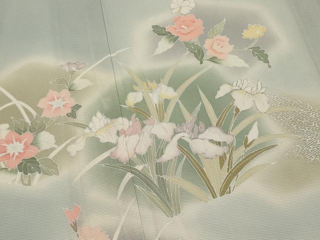 平和屋着物*夏物 訪問着 絽 駒刺繍 草花文 銀彩 正絹 逸品 AABK2790st