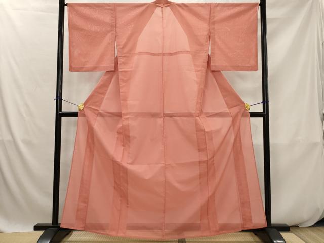平和屋着物*夏物 色無地 絽 鉛丹色 洗える着物 AABK2794st