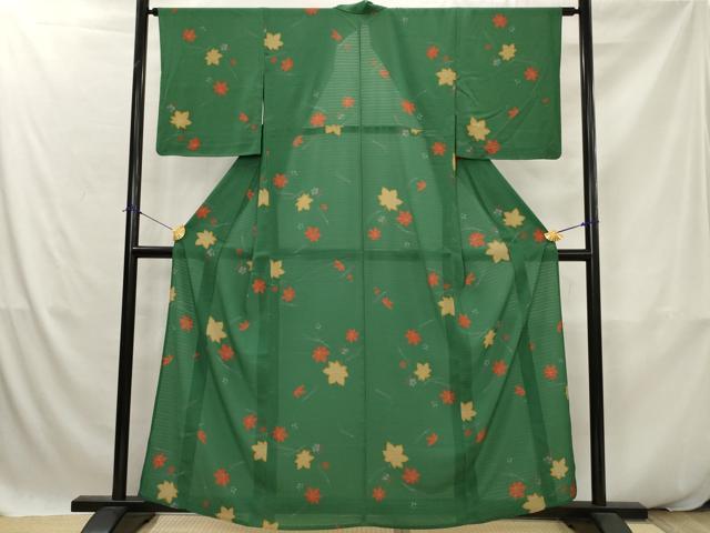 平和屋着物*夏物 小紋 絽縮緬 楓 洗える着物 AABK2798st