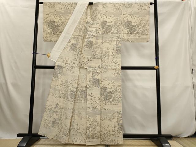 平和屋着物*夏物 訪問着 生紬 御所車花文 正絹 逸品 AABK2824st