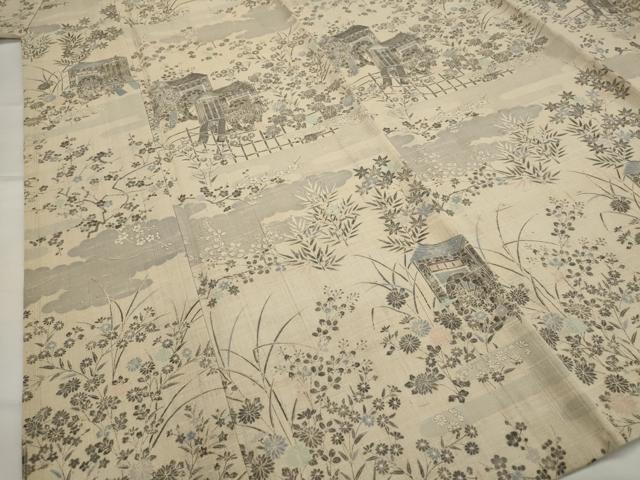 平和屋着物*夏物 訪問着 生紬 御所車花文 正絹 逸品 AABK2824st