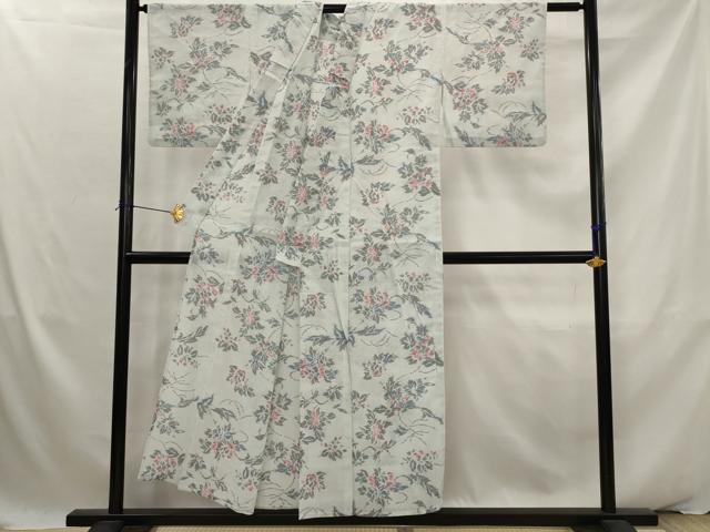 平和屋着物*夏物 小紋 紗 更紗花文 洗える着物 AABK2841st