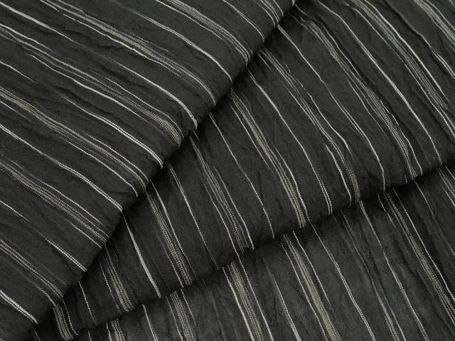 平和屋着物*夏物 本場小千谷ちぢみ 縞 黒地 やまと誂製 麻 逸品 AABK2860st