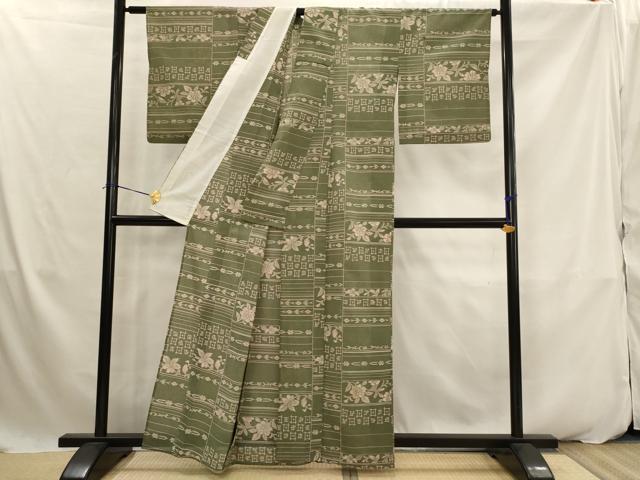平和屋着物*夏物 小紋 紗 横段花文 洗える着物 AABK2862st