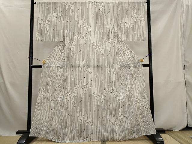 平和屋着物*夏物 小紋 絽縮緬 流水文 魚 洗える着物 AABK2871st