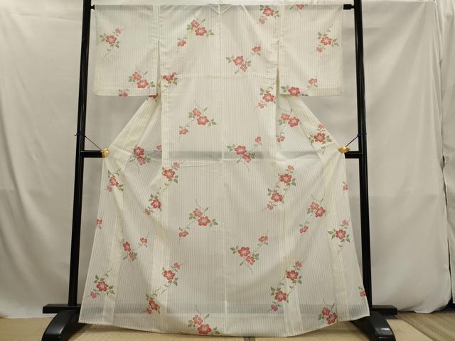 平和屋着物*夏物 小紋 絽 草花文 洗える着物 AABK2872st