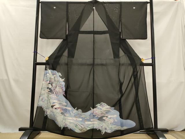 平和屋着物*夏物 黒留袖 絽 扇飛鳥梅松文 金銀彩 洗える着物 AABK2921st