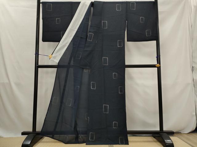 平和屋着物*夏物 小紋 紗 幾何学文様 洗える着物 AABK2926st
