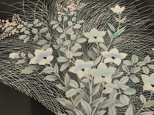平和屋着物*夏物 黒留袖 絽 草花文 金銀彩 銀糸 正絹 逸品 AABK2938st