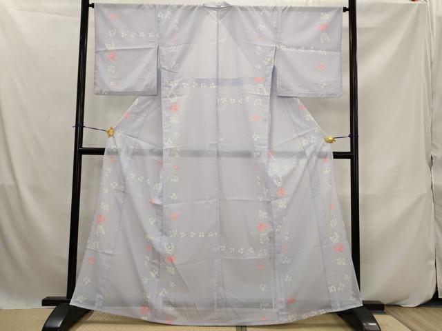 平和屋着物*夏物 小紋 絽 舞花文 洗える着物 AABK2951st