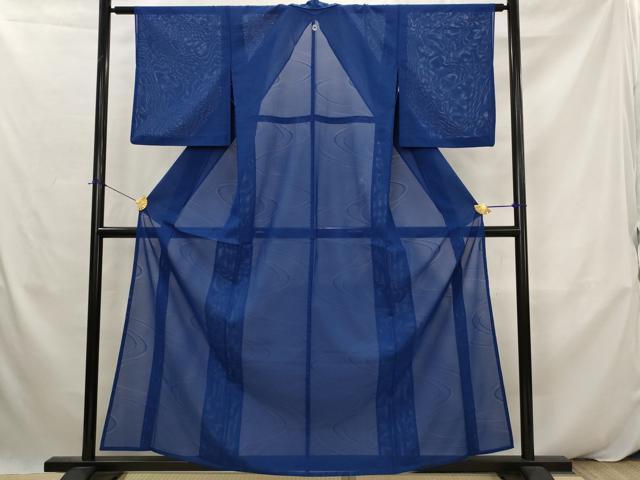 平和屋着物*夏物 小紋 絽 流水紋紗 紺色 洗える着物 AABK2957st
