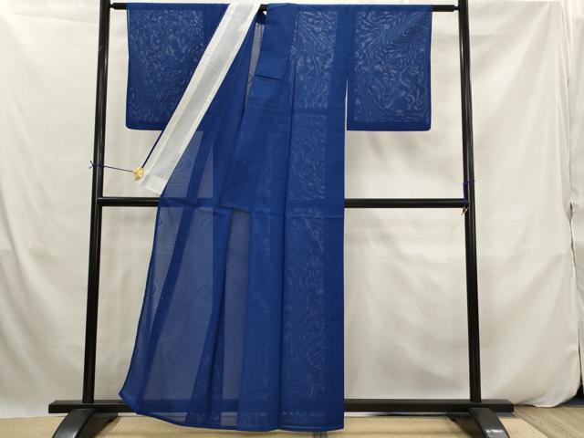 平和屋着物*夏物 小紋 絽 流水紋紗 紺色 洗える着物 AABK2957st