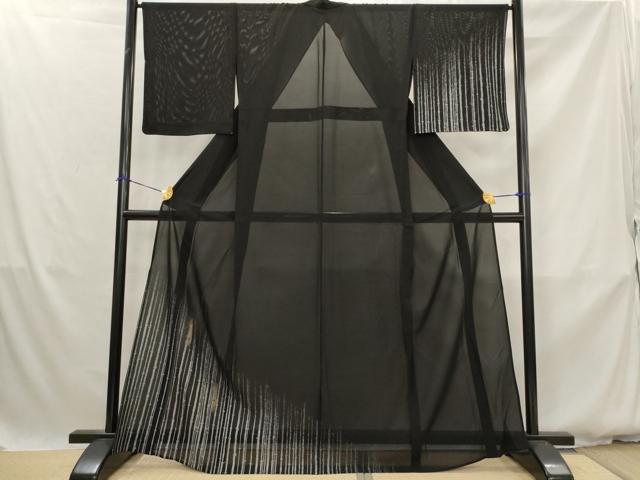 平和屋着物*夏物 訪問着 絽 鹿の子花文 黒地 金彩 正絹 逸品 未使用 AABK2978st