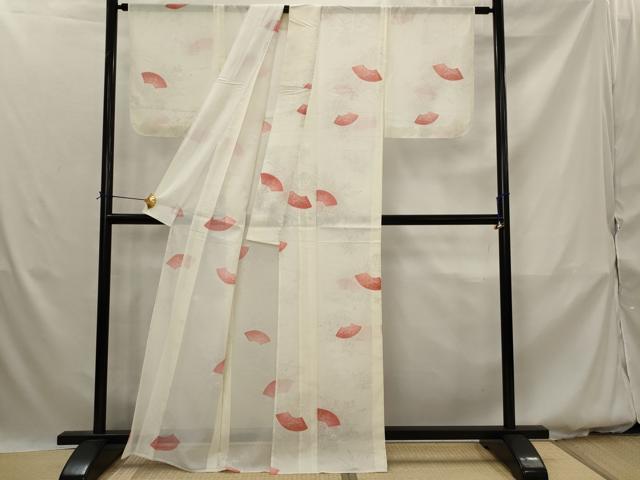 平和屋着物*夏物 小紋 絽 地紙花文 洗える着物 未使用 AABK2981st