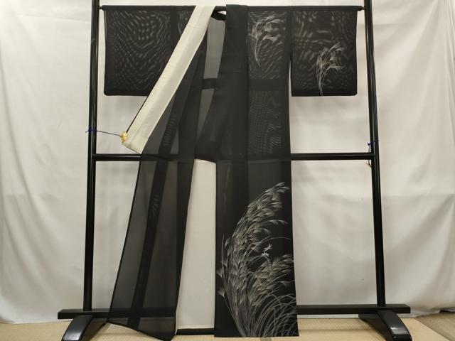 平和屋着物*夏物 訪問着 絽 勝虫 黒地 金銀彩 正絹 逸品 AABK3012st