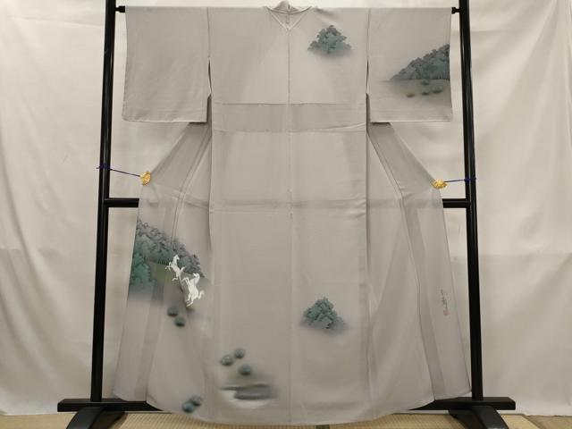 平和屋着物*夏物 訪問着 絽縮緬 作家物 手描き 馬 暈し染め 金彩 正絹 逸品 未使用 AABK3019st