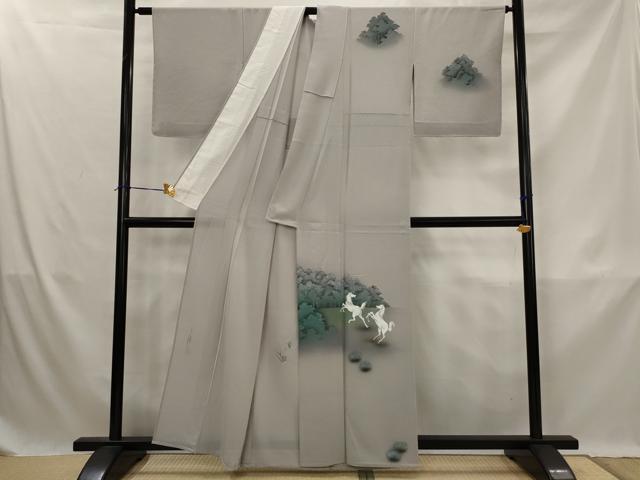 平和屋着物*夏物 訪問着 絽縮緬 作家物 手描き 馬 暈し染め 金彩 正絹 逸品 未使用 AABK3019st