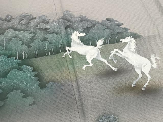 平和屋着物*夏物 訪問着 絽縮緬 作家物 手描き 馬 暈し染め 金彩 正絹 逸品 未使用 AABK3019st
