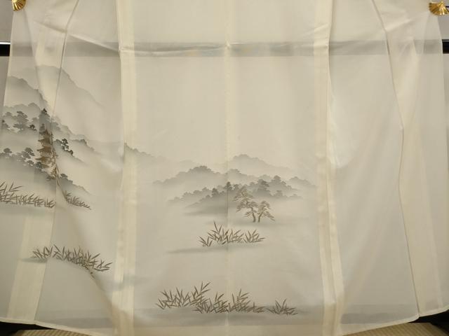 平和屋着物*夏物 訪問着 絽 刺繍 遠山風景文 暈し染め 金彩 銀糸 正絹 逸品 AABK3021st