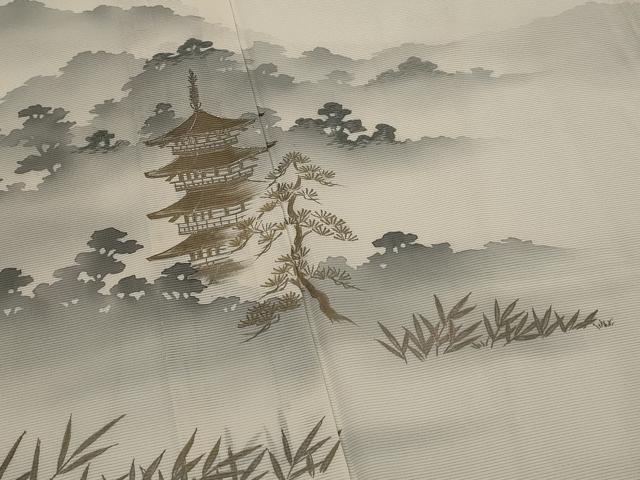 平和屋着物*夏物 訪問着 絽 刺繍 遠山風景文 暈し染め 金彩 銀糸 正絹 逸品 AABK3021st