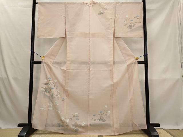 平和屋着物*夏物 訪問着 変わり絽 流水花文 銀彩 正絹 逸品 AABK3022st