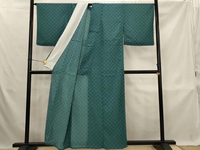 平和屋着物*夏物 小紋 絽縮緬 市松文様 洗える着物 未使用 AABK3027st