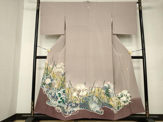 平和屋着物●豪華色留袖 友禅 作家物 流水花鳥文 正絹 逸品 AABK3046ck