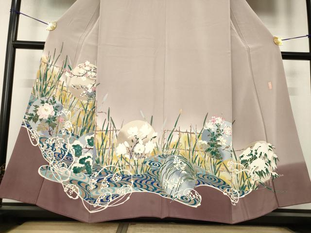 平和屋着物●豪華色留袖 友禅 作家物 流水花鳥文 正絹 逸品 AABK3046ck