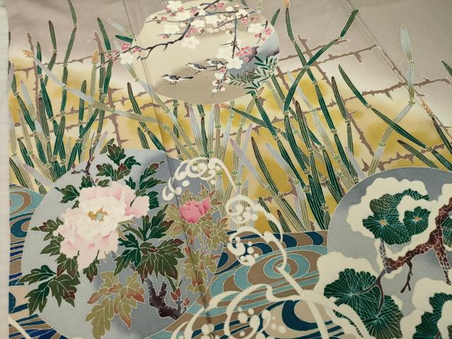 平和屋着物●豪華色留袖 友禅 作家物 流水花鳥文 正絹 逸品 AABK3046ck