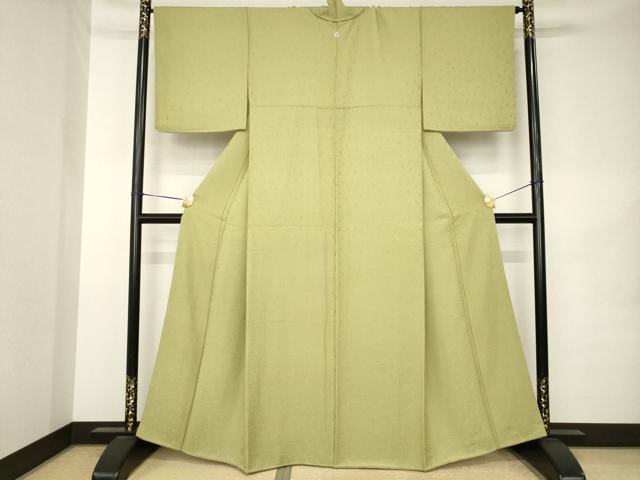 平和屋着物●上質な色無地 花唐草地紋 油色 正絹 逸品 AABK3050ck