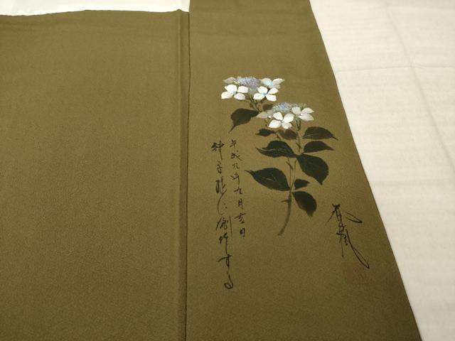 平和屋着物●上質な色無地 作家物 媚茶色 正絹 逸品 未使用 AABK3052ck