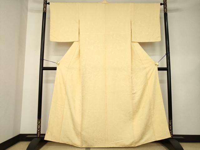 平和屋着物●上質な色無地 流水花地紋 萱草色 正絹 逸品 AABK3056ck