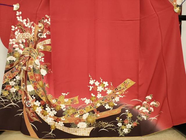 平和屋着物●豪華振袖 駒刺繍 束ね熨斗花文 暈し染め 金彩 正絹 逸品 AABK3057ck