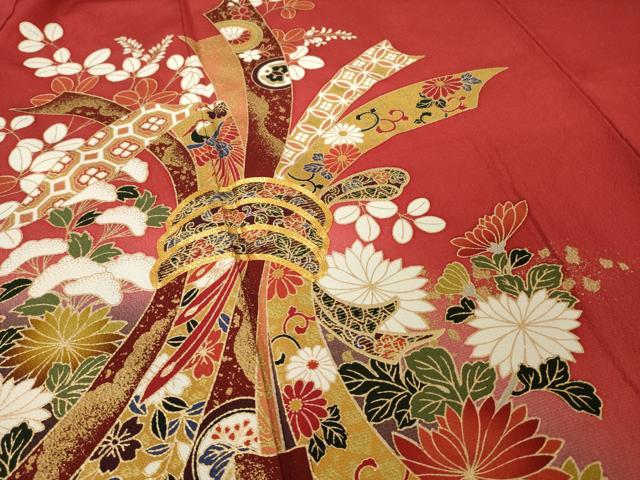 平和屋着物●豪華振袖 駒刺繍 束ね熨斗花文 暈し染め 金彩 正絹 逸品 AABK3057ck