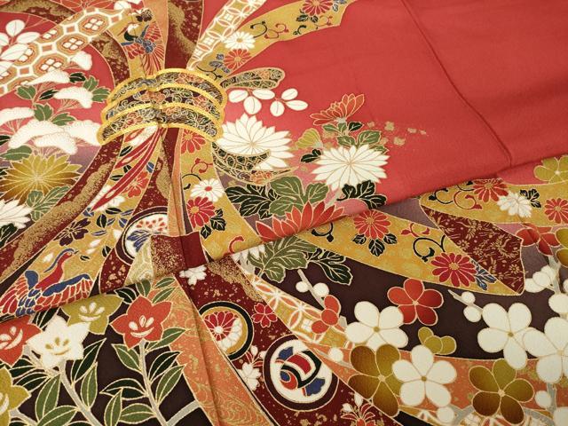 平和屋着物●豪華振袖 駒刺繍 束ね熨斗花文 暈し染め 金彩 正絹 逸品 AABK3057ck