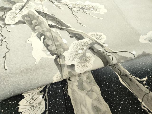 平和屋着物●訪問着 作家物 雪持ち松文 兎 暈し染め 正絹 逸品 AABK3058ck