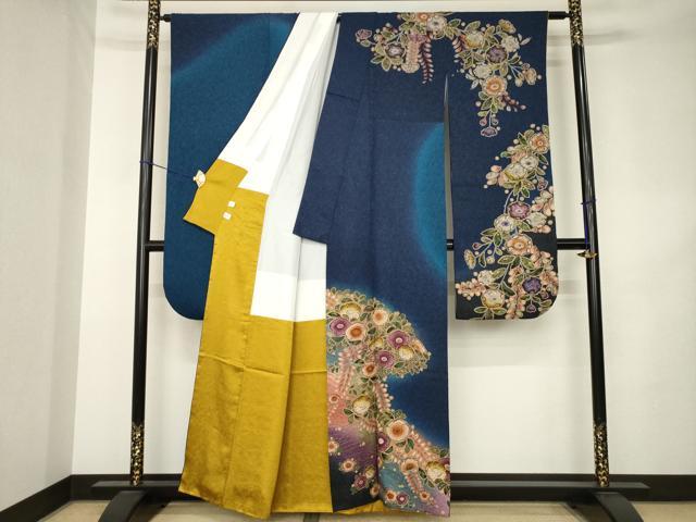 平和屋着物●豪華振袖 辻が花 舞花文 暈し染め 銀通し地 鈴乃屋扱い 正絹 逸品 AABK3059ck
