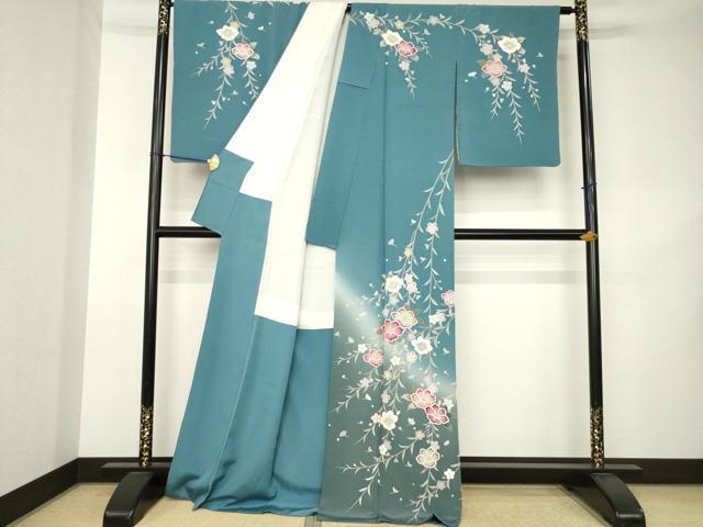 平和屋着物●訪問着 友禅 作家物 枝垂れ花文 暈し染め 正絹 逸品 AABK3064ck