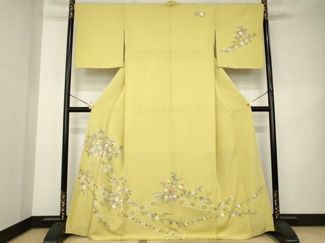 平和屋着物●訪問着 総刺繍 蘇州刺繍 几帳花文 金糸 正絹 逸品 AABK3071ck