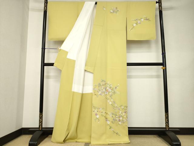 平和屋着物●訪問着 総刺繍 蘇州刺繍 几帳花文 金糸 正絹 逸品 AABK3071ck