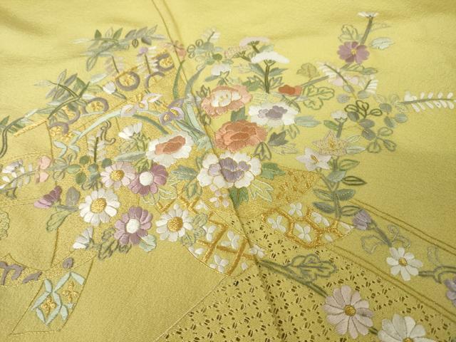 平和屋着物●訪問着 総刺繍 蘇州刺繍 几帳花文 金糸 正絹 逸品 AABK3071ck