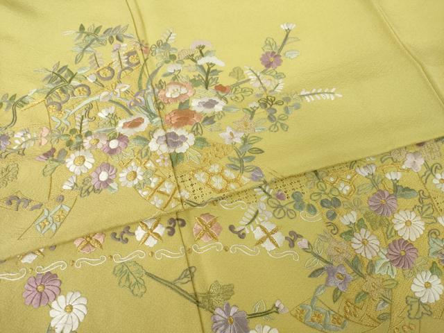 平和屋着物●訪問着 総刺繍 蘇州刺繍 几帳花文 金糸 正絹 逸品 AABK3071ck