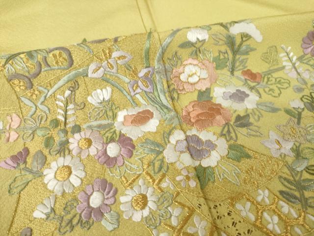 平和屋着物●訪問着 総刺繍 蘇州刺繍 几帳花文 金糸 正絹 逸品 AABK3071ck