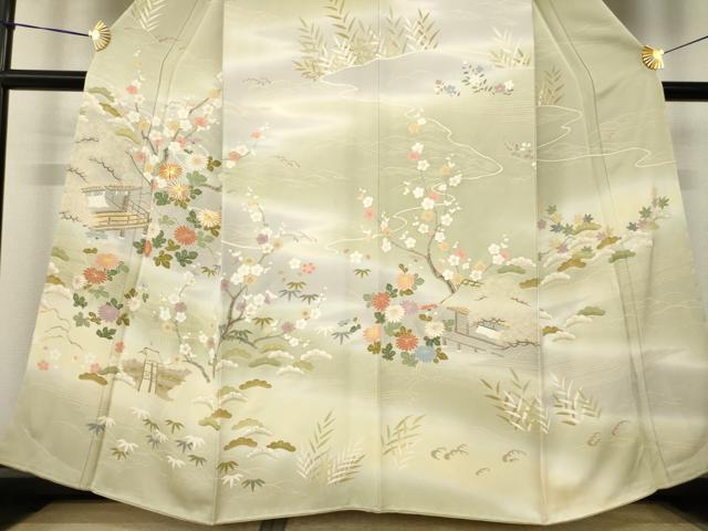 平和屋着物●訪問着 駒刺繍 風景文 暈し染め 金彩 正絹 逸品 AABK3072ck