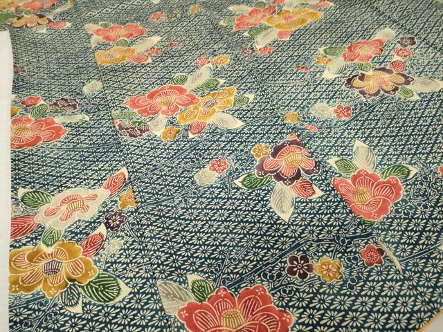 平和屋着物●上質な小紋 型染め 椿 正絹 逸品 AABK3078ck