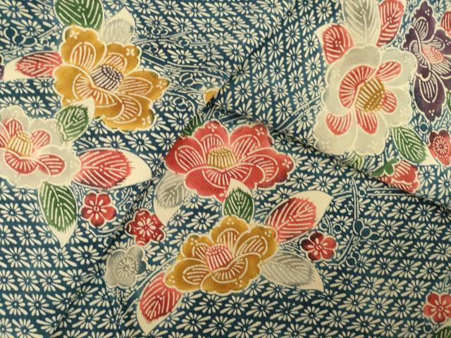 平和屋着物●上質な小紋 型染め 椿 正絹 逸品 AABK3078ck